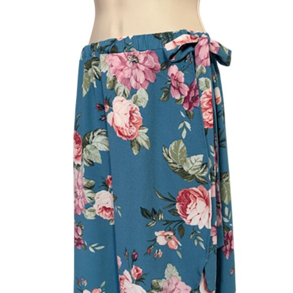 Bobeau Blue Floral Wrap Midi Skirt Size M - Picture 4 of 10
